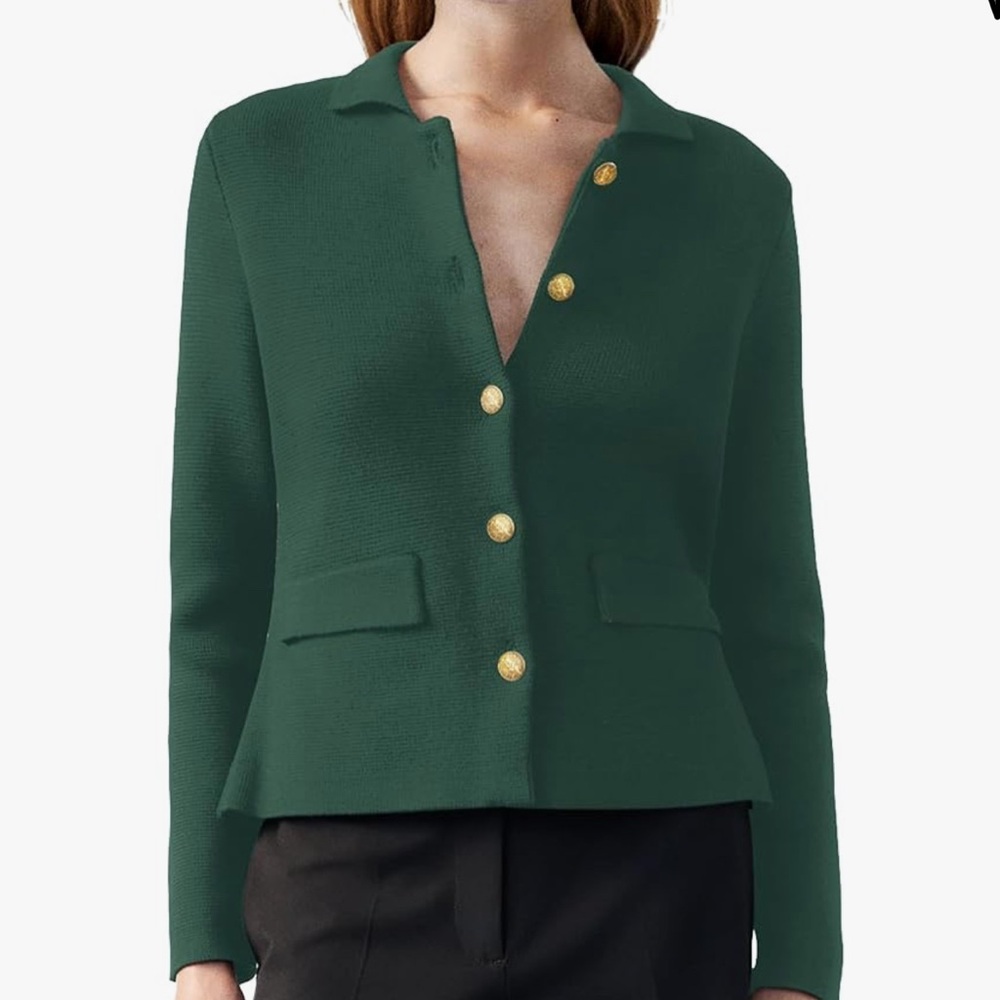 Green Cardigan Sweater Lady Jacket Collared Gold Buttons Long Sleeve Women S NEW